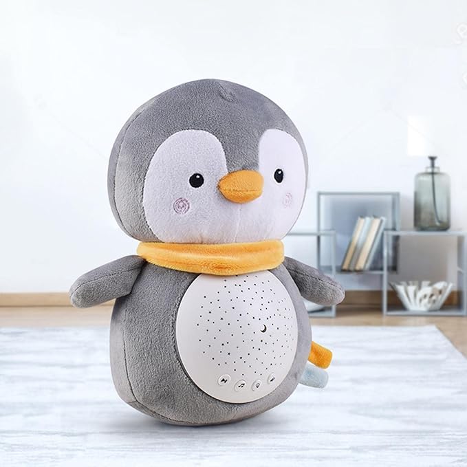 Pinguin de pelucia com sons musical +ruido branco +Projeção de Estrelas