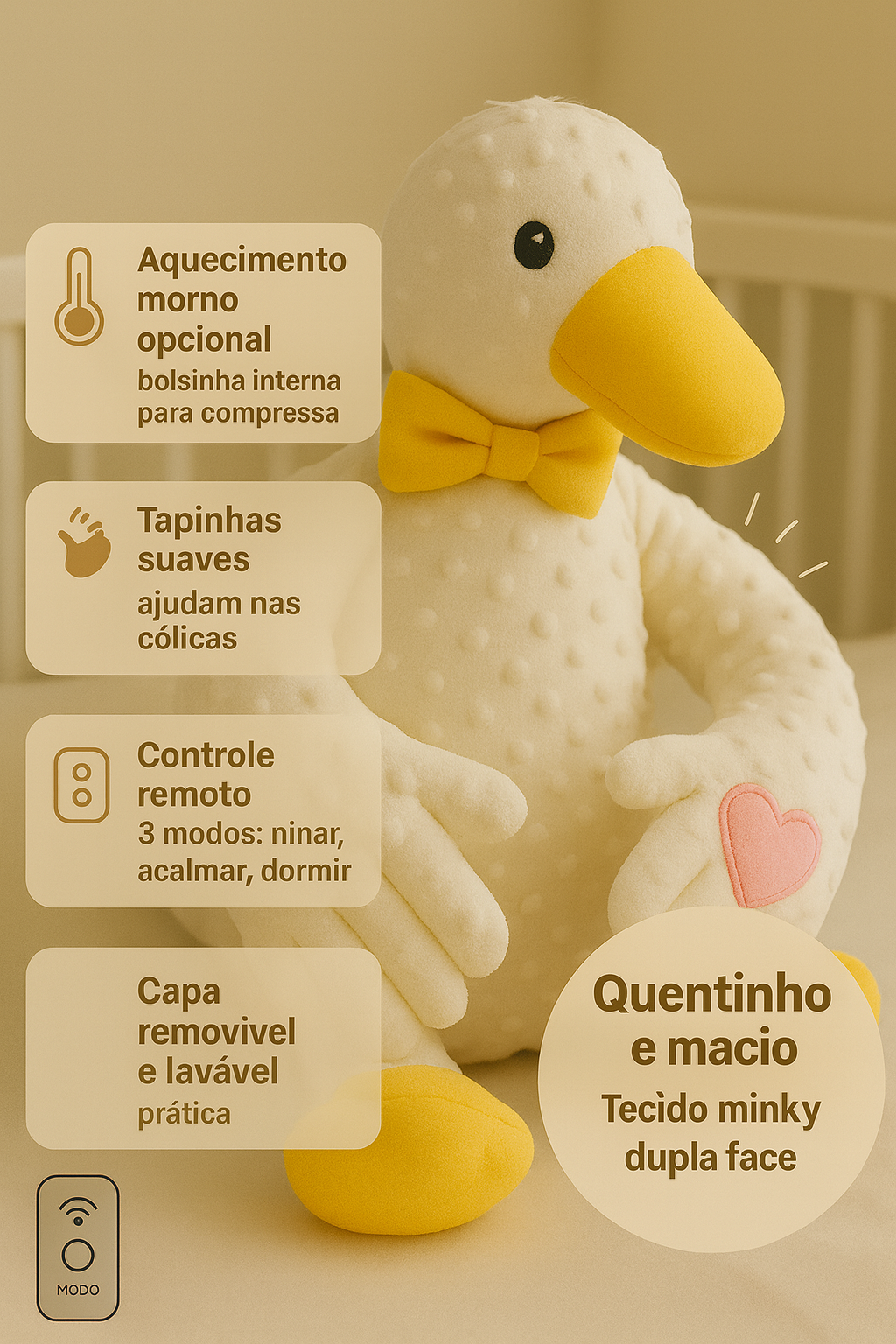Guardião do Soninho Gestara® Naninha de tapinhas automáticos que mantém o sono seguro.