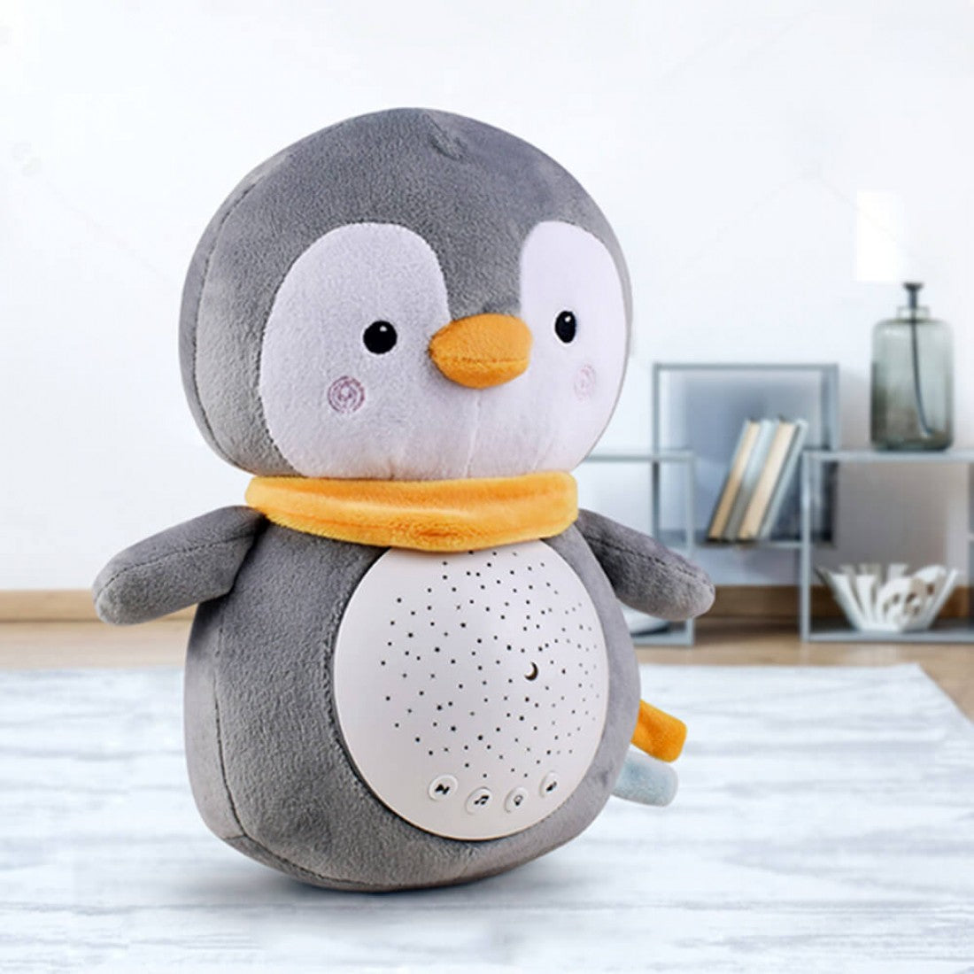 Pinguin de pelucia com sons musical +ruido branco +Projeção de Estrelas