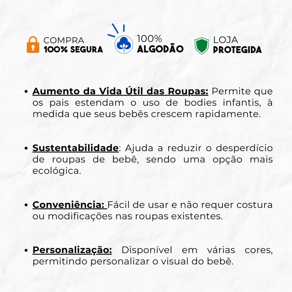 EXTENSOR DE BODY PARA BEBÊS ( APROVEITE AO MAXIMO AS ROUPAS DO SEU BEBÊ)