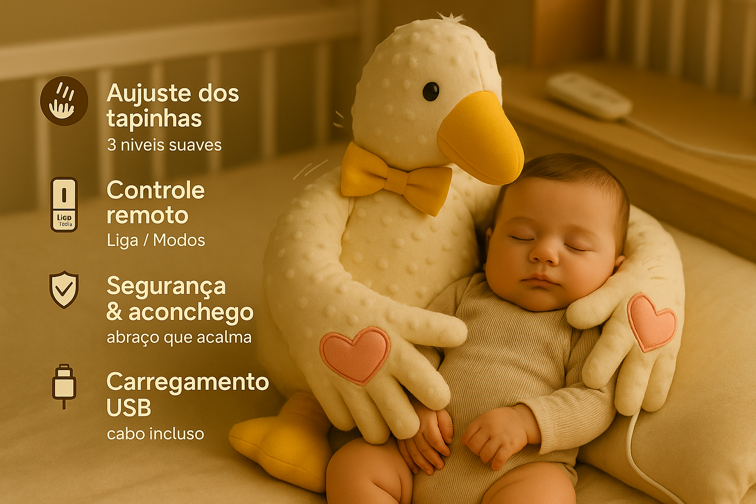 Guardião do Soninho Gestara® Naninha de tapinhas automáticos que mantém o sono seguro.