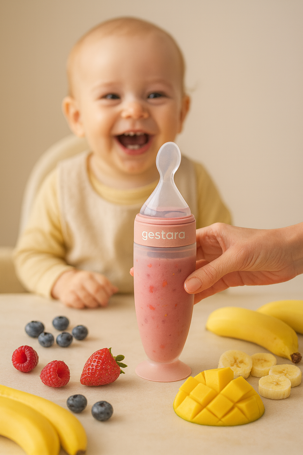 Colher Dosadora Primeira Papinha – by Gestara | Ganhe 1 Babador Impermeável Personalizado + Cartela Digital de Receitas Saudáveis